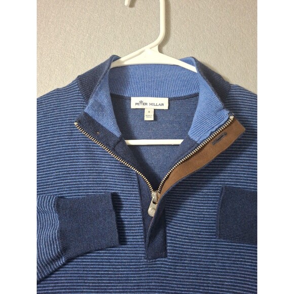 Peter Millar Men Small  1/4 Zip Italian Merino Wool  Sweater Blue Black Stripe - Picture 4 of 9